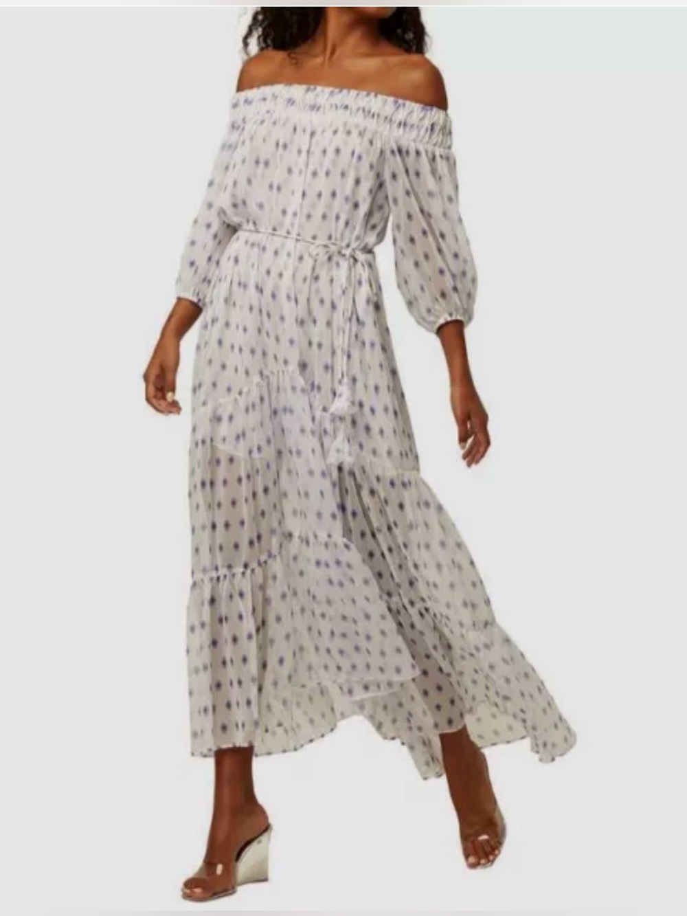 NWT | MISA Los Angeles Artemis Off The Shoulder Belted Chiffon Dress | Size S